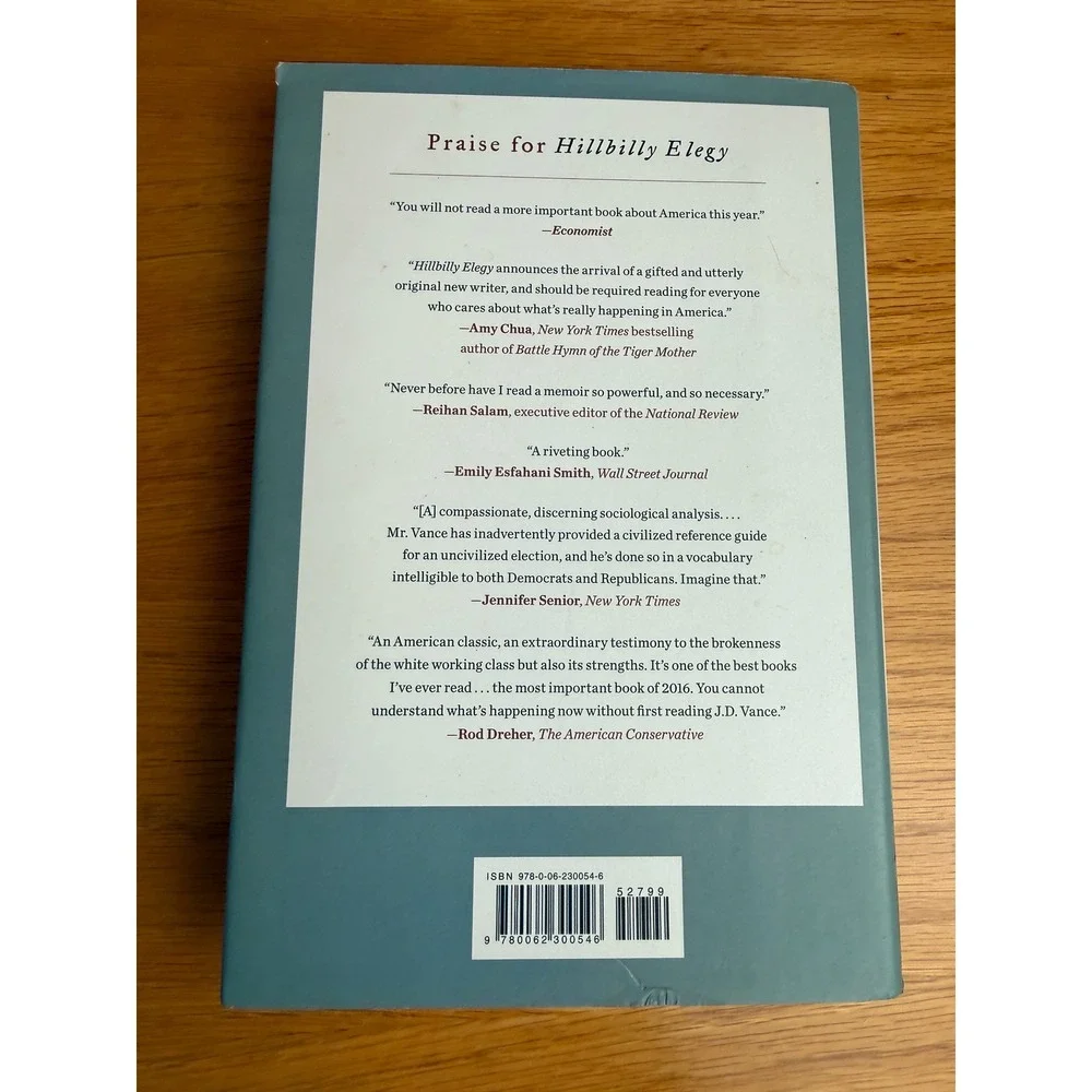 HARPERCOLLINS Hillbilly Elegy Hardcover Book J.D. VANCE Memoir Multicolor OS